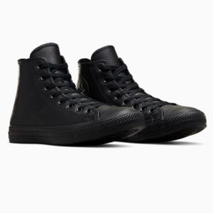 ♻Converse All Black Chuck Taylor All Star Leather Hi Top Sneakers